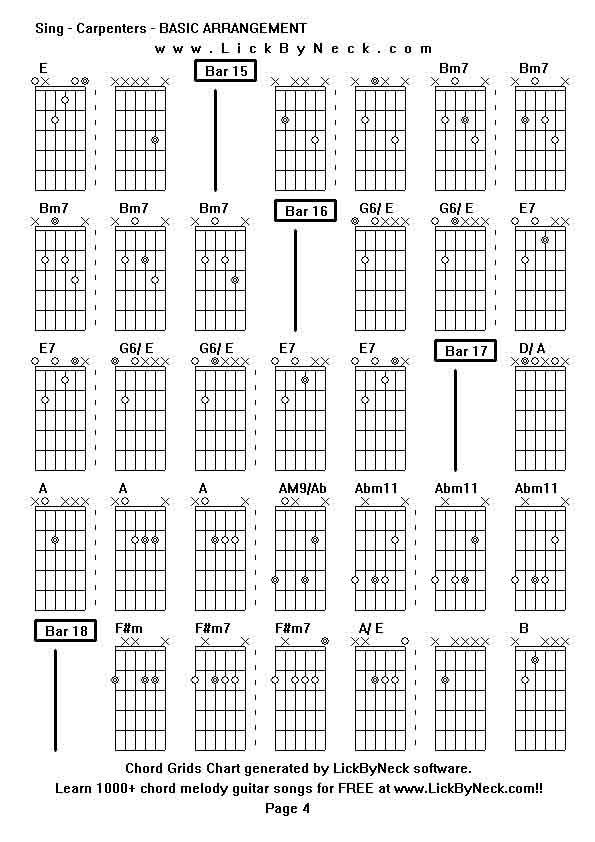 Chord Grids Chart of chord melody fingerstyle guitar song-Sing - Carpenters - BASIC ARRANGEMENT,generated by LickByNeck software.